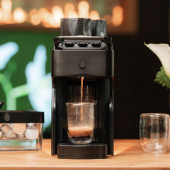 Line1 Espresso and Coffee Machine: Brushed Nickel & Saddle