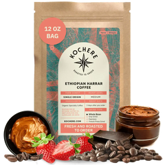 Kochere Coffee Ethiopian Harrar Coffee – Single Origin Natural Medium Roast - Fruity, Berry, Dark Chocolate Notes