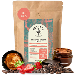 Kochere Coffee Ethiopian Harrar Coffee – Single Origin Natural Medium Roast - Fruity, Berry, Dark Chocolate Notes