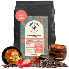 Kochere Coffee Ethiopian Harrar Coffee – Single Origin Natural Medium Roast - Fruity, Berry, Dark Chocolate Notes