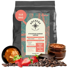 Kochere Coffee Ethiopian Harrar Coffee – Single Origin Natural Medium Roast - Fruity, Berry, Dark Chocolate Notes
