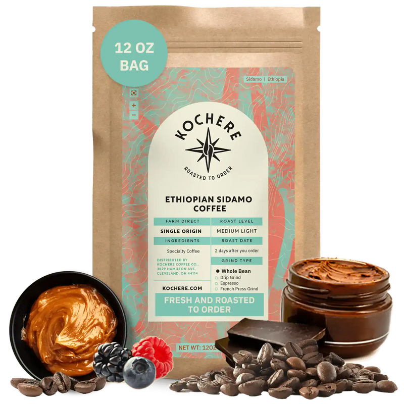 Kochere Coffee Ethiopian Sidamo Natural Medium-Light Roast - Milk Chocolate, Fruity Notes