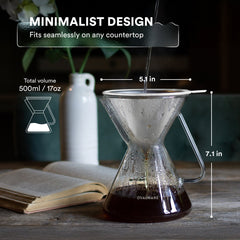 Pour Over Coffee Maker with Filter - 500ml/17oz