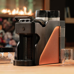 Line1 Espresso and Coffee Machine: Brushed Nickel & Saddle