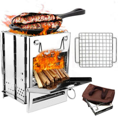 Camping Wood Burning Stove with Carry BagFoldable Camp StoveStainless Steel Collapsible Backpacking Survival StoveCampfire StoveOutdoor Folding Lightweight Stove for BBQCookingPicnicHiking