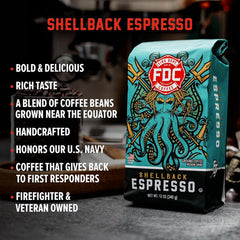 Fire Department Coffee Inc. Shellback Espresso, Premium Ground Coffee, Medium Roast